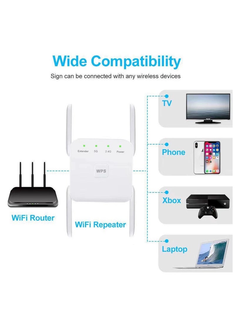 واي فاي موسع 2.4G / 5G ثنائي النطاق ، سرعة 1200 ميجابت في الثانية مع منفذ إيثرنت (أبيض) - Image 3