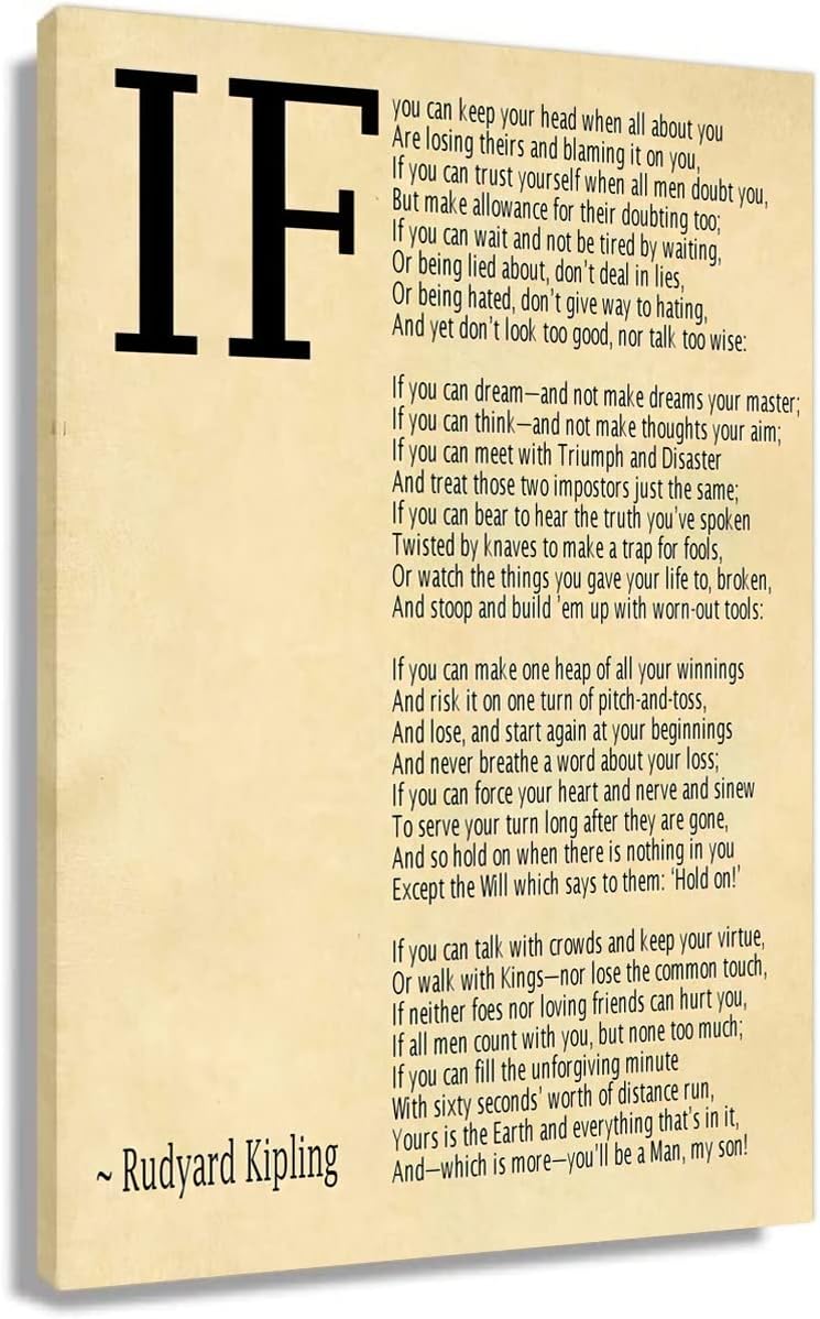 Busmko If Poem Framed Quotes Wall Art Picture Modern Canvas Motivational Posters Vintage Artwork For Bedroom Decor Poetry Gifts Framed (12x18 inch) - Image 1