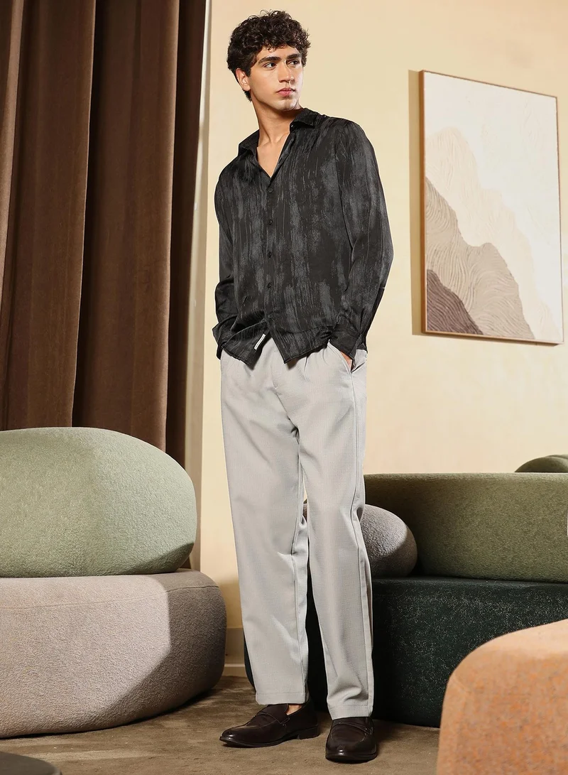 CAHOOT  Men's Midnight Black Gleaming-Grazed Satin Shirt for Men | Best Price UAE