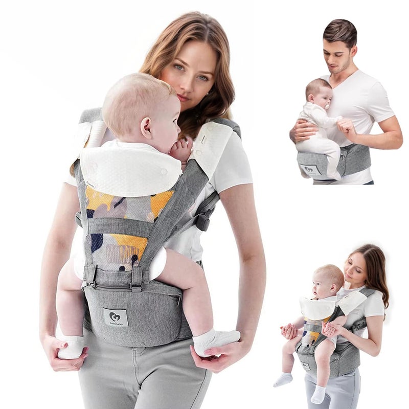 Bellababy Baby Carrier, Bellababy Multifunction Baby Carrier Hip Seat (Ergonomic M Position) for 3-36 Month Baby, 6-in-1 Ways to Carry, All Seasons, Adjustable Size, Perfect for Shopping Travelling (Grey) - Image 1