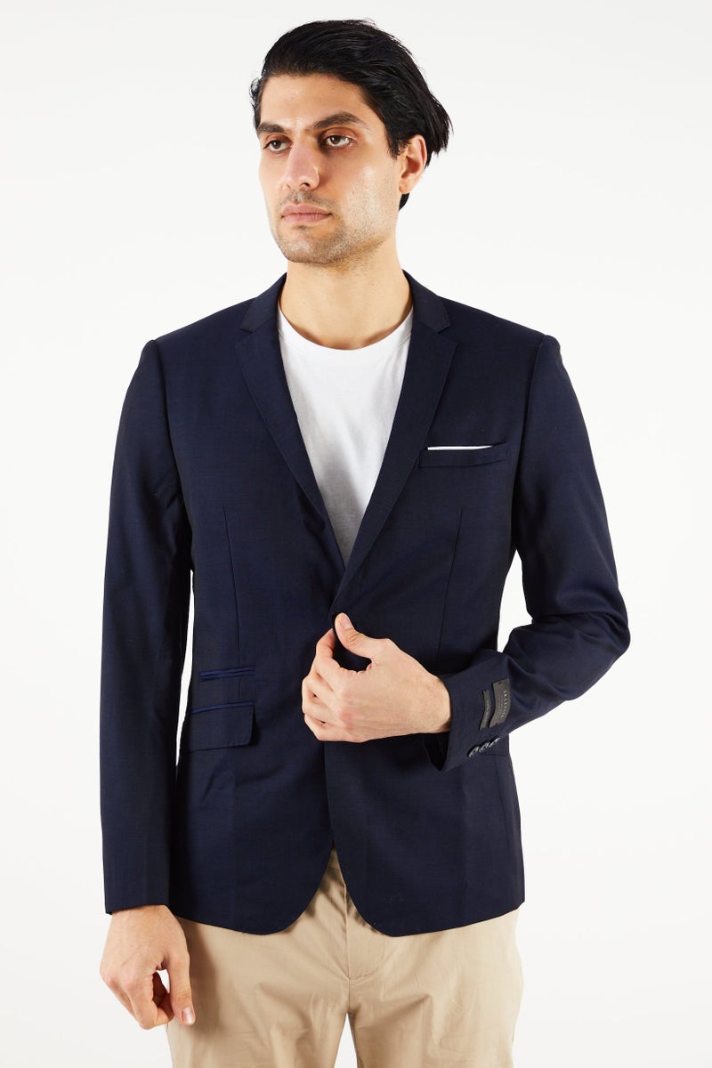 SELECTED Men Slim Fit Solid Formal Blazer, Navy - Image 1