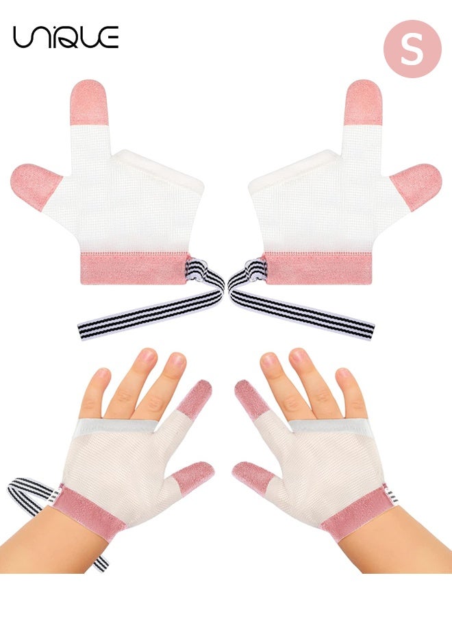 Unique 1 Pairs Baby Stop Thumb Sucking Finger Guard Kid Infant Stop Thumb Sucking Kit Soft Mesh Fabric Stop Sucking Glove No Scratch Breathable Finger Thumb Protector (Pink Size S/for 18 Months) - Image 1