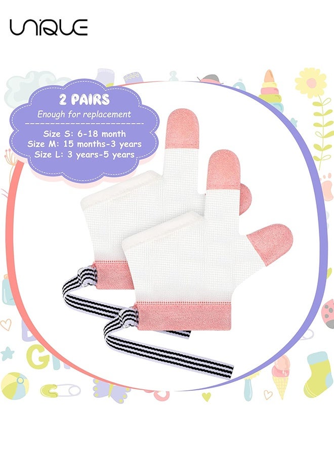 Unique 1 Pairs Baby Stop Thumb Sucking Finger Guard Kid Infant Stop Thumb Sucking Kit Soft Mesh Fabric Stop Sucking Glove No Scratch Breathable Finger Thumb Protector (Pink Size S/for 18 Months) - Image 2