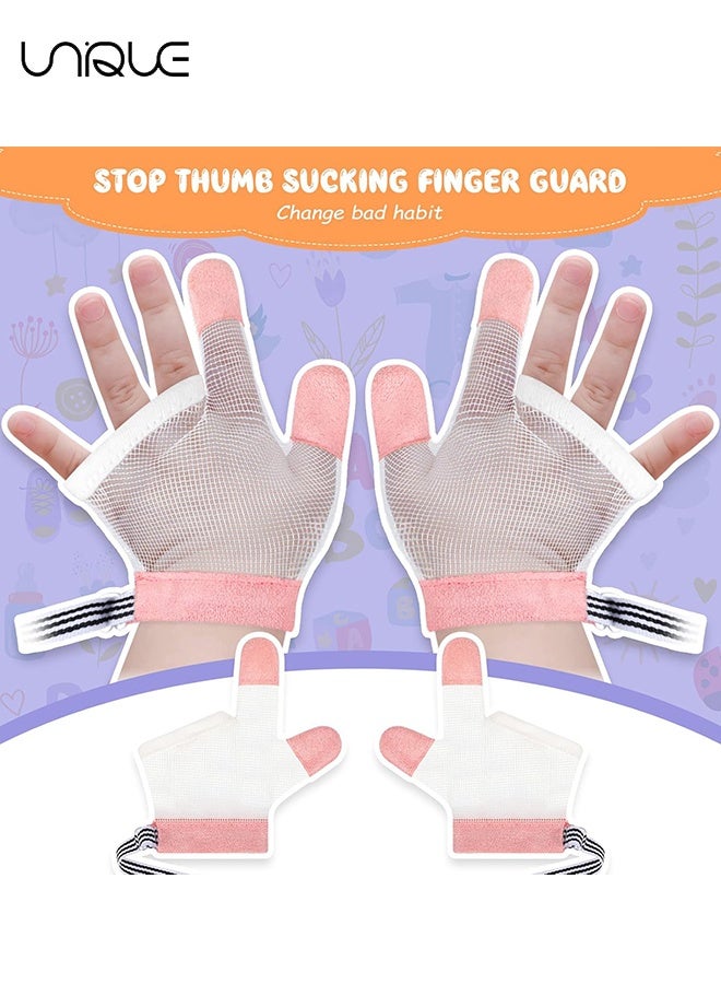 Unique 1 Pairs Baby Stop Thumb Sucking Finger Guard Kid Infant Stop Thumb Sucking Kit Soft Mesh Fabric Stop Sucking Glove No Scratch Breathable Finger Thumb Protector (Pink Size S/for 18 Months) - Image 4