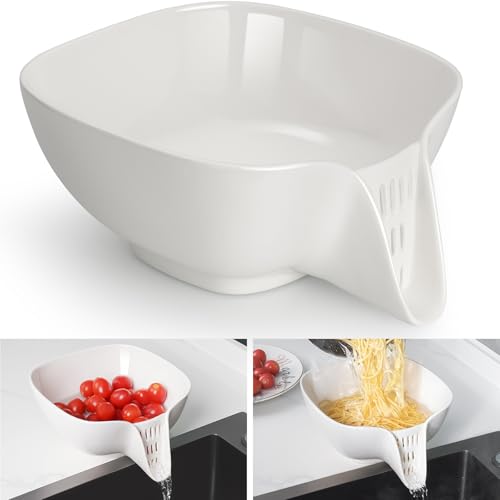 NiHome Multifunctional Ceramic Food Strainer with Integrated Drain Spout Large Capacity Colander Bowl for Vegetables Fruits Pasta More HeatResistant CrackProof Easy to Clean DishwasherSafe - Image 1