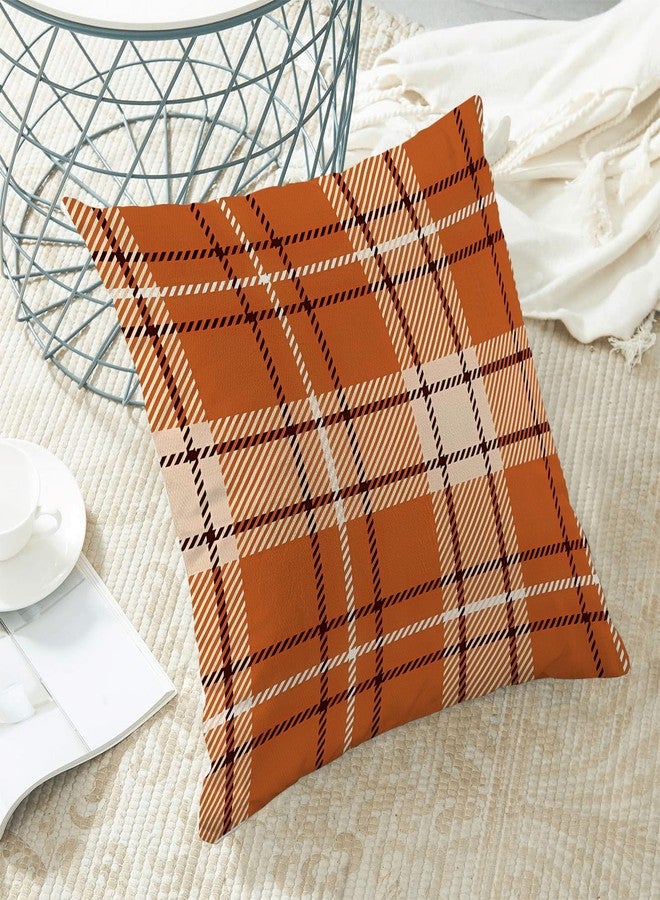 AEIOAE Checkered Fall Pillow Covers 18x18 Inch Set of 2 Burnt Orange Cream Buffalo Plaid Throw Pillows Case,Autumn Thanksgiving Outdoor Decorative Farmhouse Decor Cushion Covers for Sofa Bed Couch - Image 4