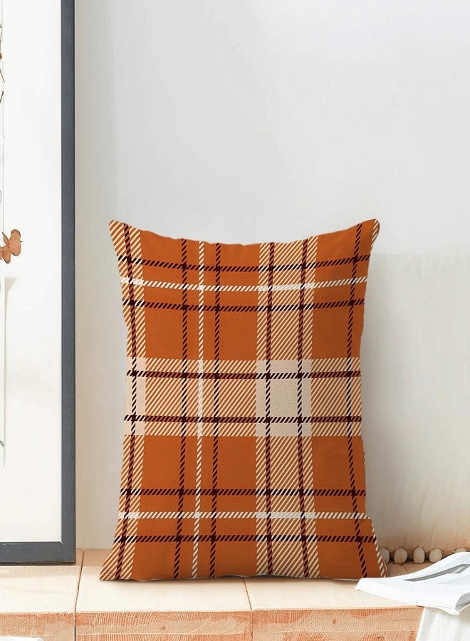 AEIOAE Checkered Fall Pillow Covers 18x18 Inch Set of 2 Burnt Orange Cream Buffalo Plaid Throw Pillows Case,Autumn Thanksgiving Outdoor Decorative Farmhouse Decor Cushion Covers for Sofa Bed Couch - Image 3