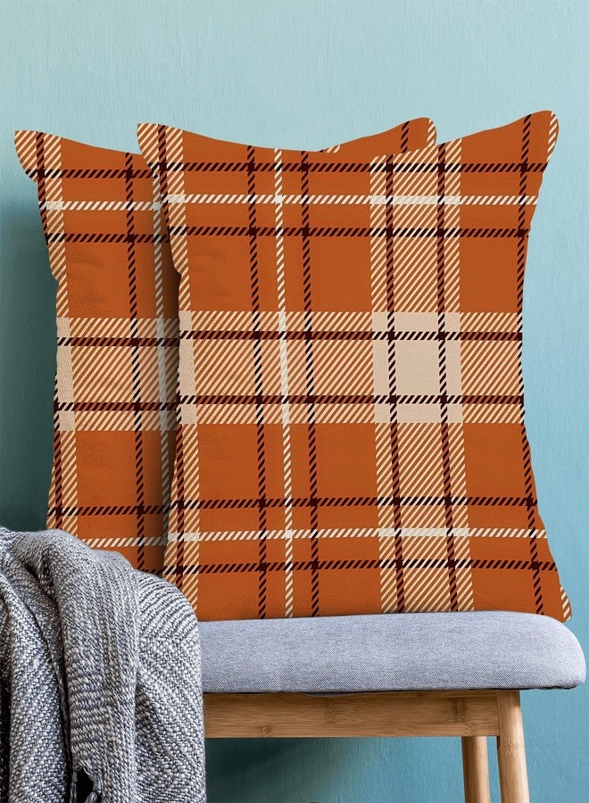 AEIOAE Checkered Fall Pillow Covers 18x18 Inch Set of 2 Burnt Orange Cream Buffalo Plaid Throw Pillows Case,Autumn Thanksgiving Outdoor Decorative Farmhouse Decor Cushion Covers for Sofa Bed Couch - Image 2