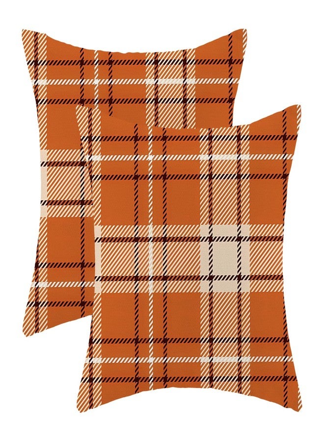 AEIOAE Checkered Fall Pillow Covers 18x18 Inch Set of 2 Burnt Orange Cream Buffalo Plaid Throw Pillows Case,Autumn Thanksgiving Outdoor Decorative Farmhouse Decor Cushion Covers for Sofa Bed Couch - Image 1