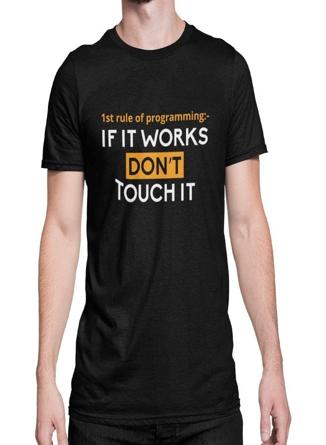 DUDEME تيشيرتات "DUDEME If It Works Dont Touch" للمبرمجين والمطورين ومصممي البرامج، تيشيرتات برقبة دائرية للنساء، تيشيرتات بنصف كم للرجال (أسود، مقاس L) - Image 1