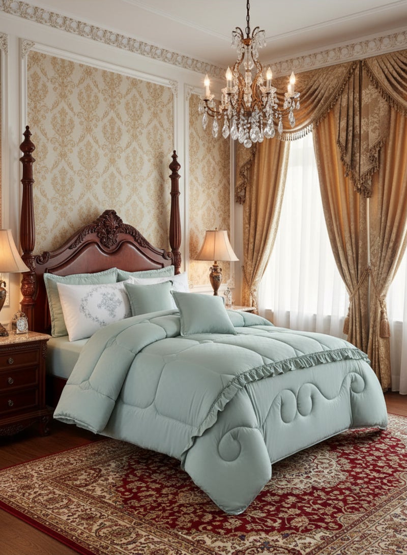 مون مفرش صيفي سرير ملكي  نظام وجهين 8 قطع – طقم لحاف مبطن ناعم ومريح مقاس كبير 250×230 سم مع وسائد وخداديات مناسب لسرير مقاس 200×200 سم - Image 4