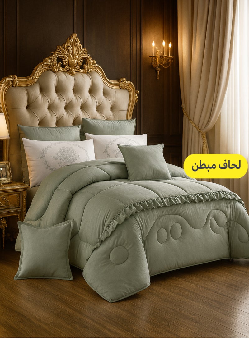 مون مفرش صيفي سرير ملكي  نظام وجهين 8 قطع – طقم لحاف مبطن ناعم ومريح مقاس كبير 250×230 سم مع وسائد وخداديات مناسب لسرير مقاس 200×200 سم - Image 1