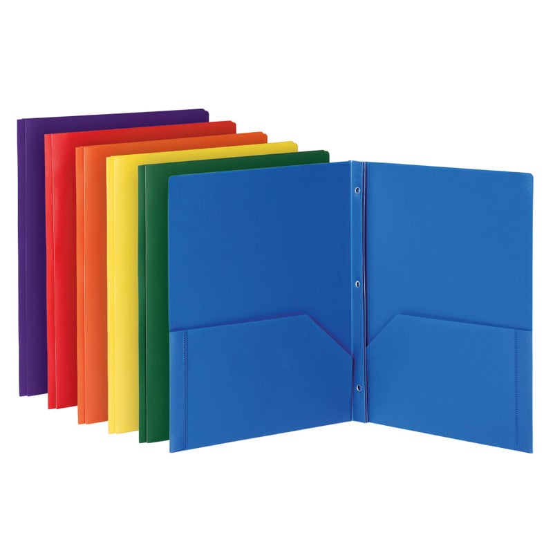 TOPS Oxford 2 Pocket Folders with Fasteners Sturdy Plastic Folders Letter Size Asstd Colors Blue Green Yellow Orange Red Purple 6 Pack 13189