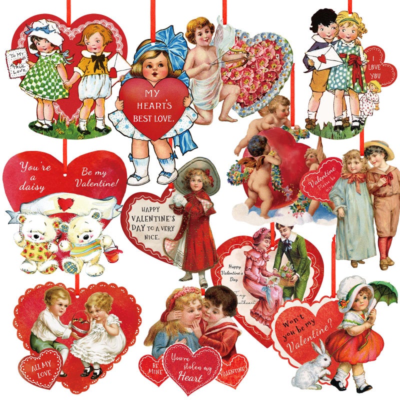 Perthlin 48 Pcs Vintage Valentine Hanging Ornaments Retro Valentines Tree Ornaments Heart Cut Out Decorations for Valentine's Day Party Favors Classroom Home Window Wall Anniversary Supplies - Image 1