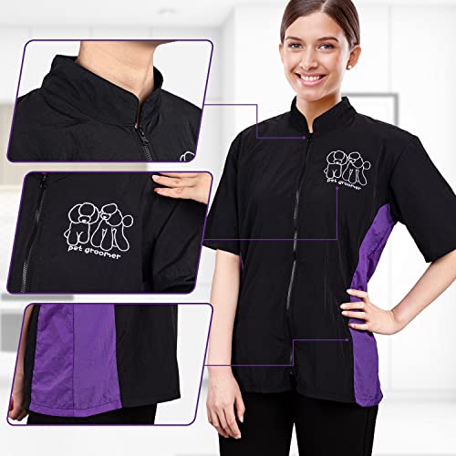 Noverlife Pet Grooming Workwear with Full Zipper, M Size, Anti-Static Pet Beautician Work Clothes, Lightweight Hair Repellent Shirt Style Pet Groomer Smock for Dog Cat Grooming Shop - Image 4
