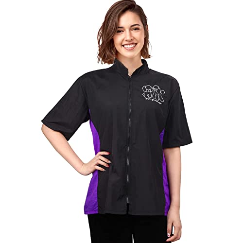 Noverlife Pet Grooming Workwear with Full Zipper, M Size, Anti-Static Pet Beautician Work Clothes, Lightweight Hair Repellent Shirt Style Pet Groomer Smock for Dog Cat Grooming Shop - Image 1