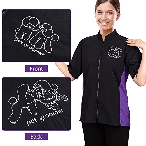 Noverlife Pet Grooming Workwear with Full Zipper, M Size, Anti-Static Pet Beautician Work Clothes, Lightweight Hair Repellent Shirt Style Pet Groomer Smock for Dog Cat Grooming Shop - Image 3