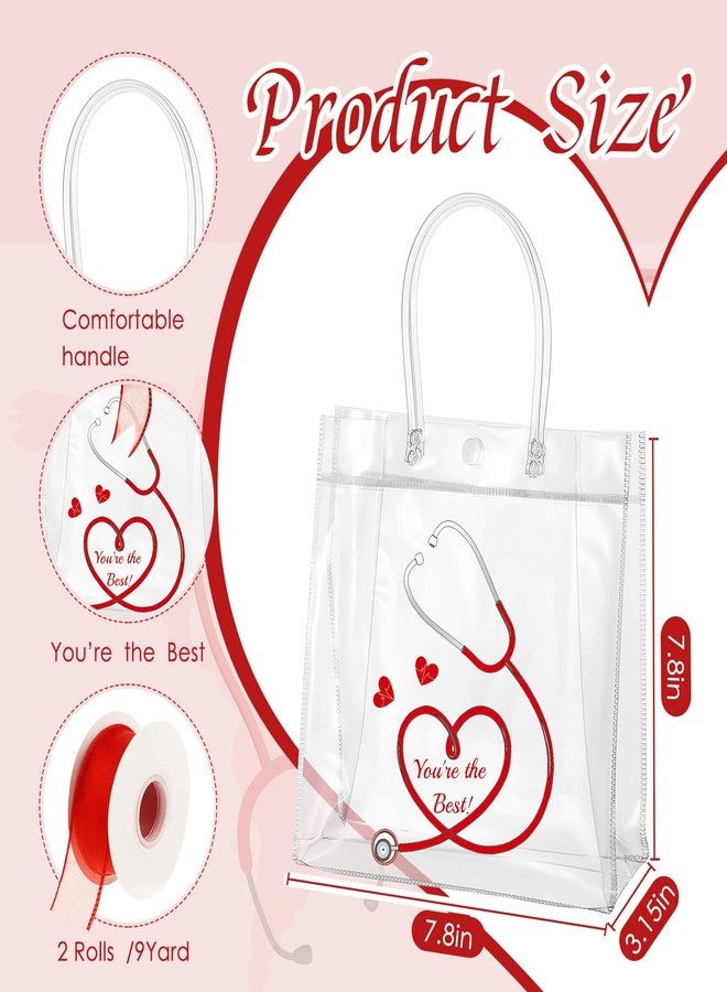 Thenshop مجموعة هدايا أسبوع التمريض من Thenshop، عبوة من 12 حقيبة، مقاس 7.8 × 7.8 × 3 بوصة، مصنوعة من مادة PVC، حقائب تسوق أنيقة بتصميم سماعة طبية، مثالية لتكريم الممرضات المتخرجات، مناسبة لحفلات المستشفيات والعيادات الطبية (على شكل قلب). - Image 2