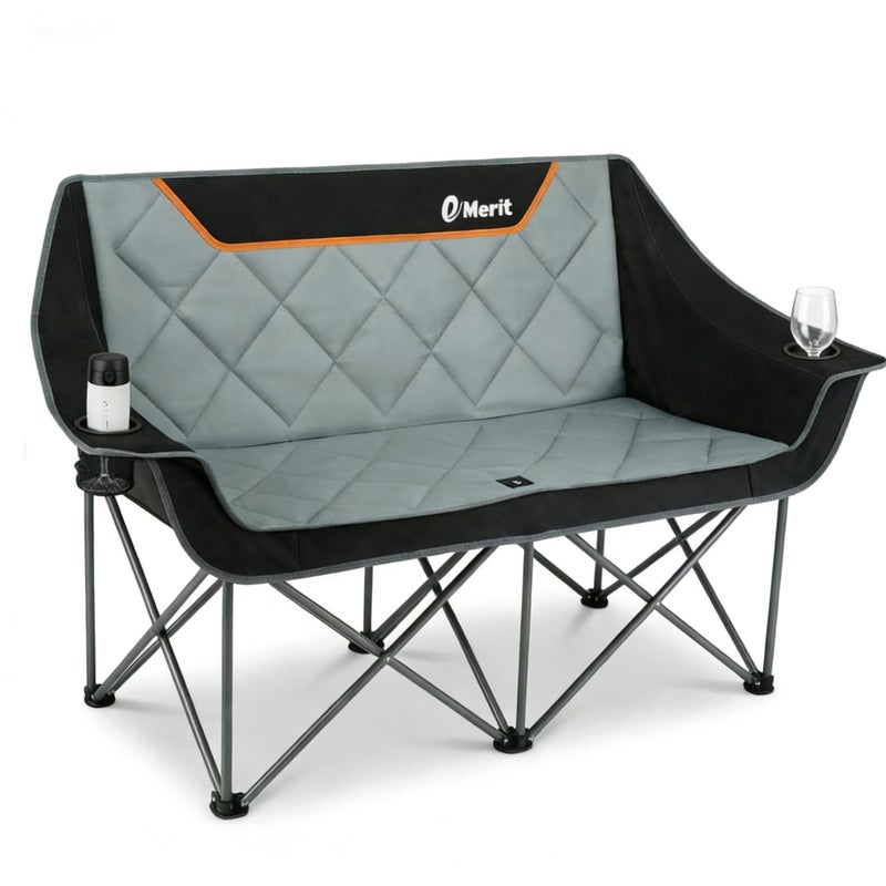 EMERIT Oversized Fully Padded Camping Chair, Heavy Duty 650LB Folding Camping Loveseat, Quad Fold Double Camping Couch with Cup Holders & Carry Bag for Outdoor, Lawn, Sports Events - Image 1