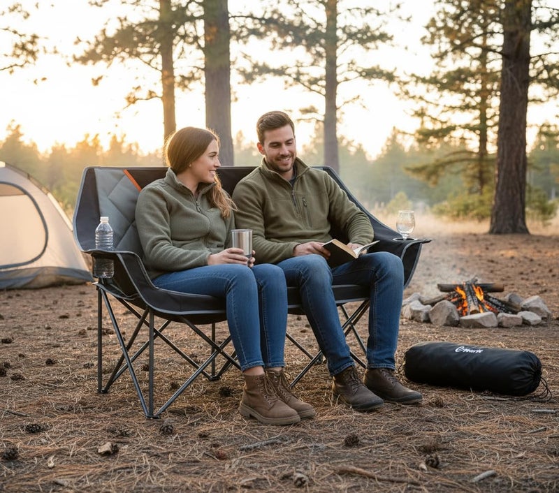 EMERIT Oversized Fully Padded Camping Chair, Heavy Duty 650LB Folding Camping Loveseat, Quad Fold Double Camping Couch with Cup Holders & Carry Bag for Outdoor, Lawn, Sports Events - Image 4