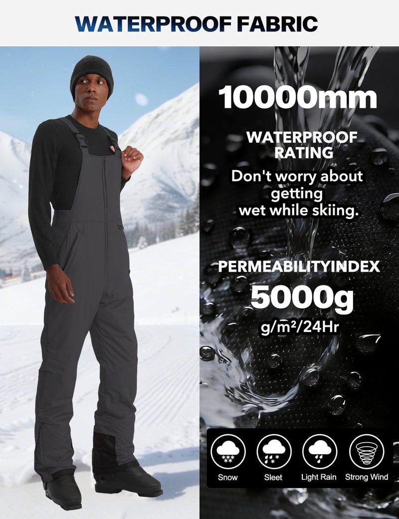 GEMYSE Men's Insulated Waterproof Ski Bib Overalls Winter Snowboarding Pants (Grey Black,Large) - Image 3