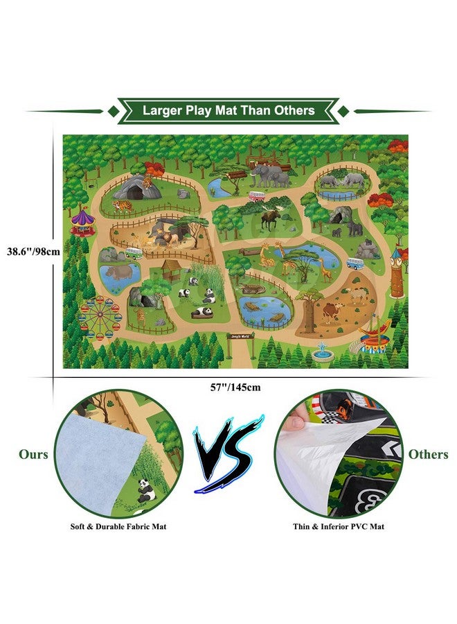 Mini Tudou مجموعة ميني تودو من 12 قطعة من تماثيل الحيوانات البرية مع سجادة لعب كبيرة بحجم 57x38.6 بوصة، مجموعة تماثيل حيوانات الغابة الواقعية مع فيل، زرافة، أسد للأطفال الأولاد - Image 4
