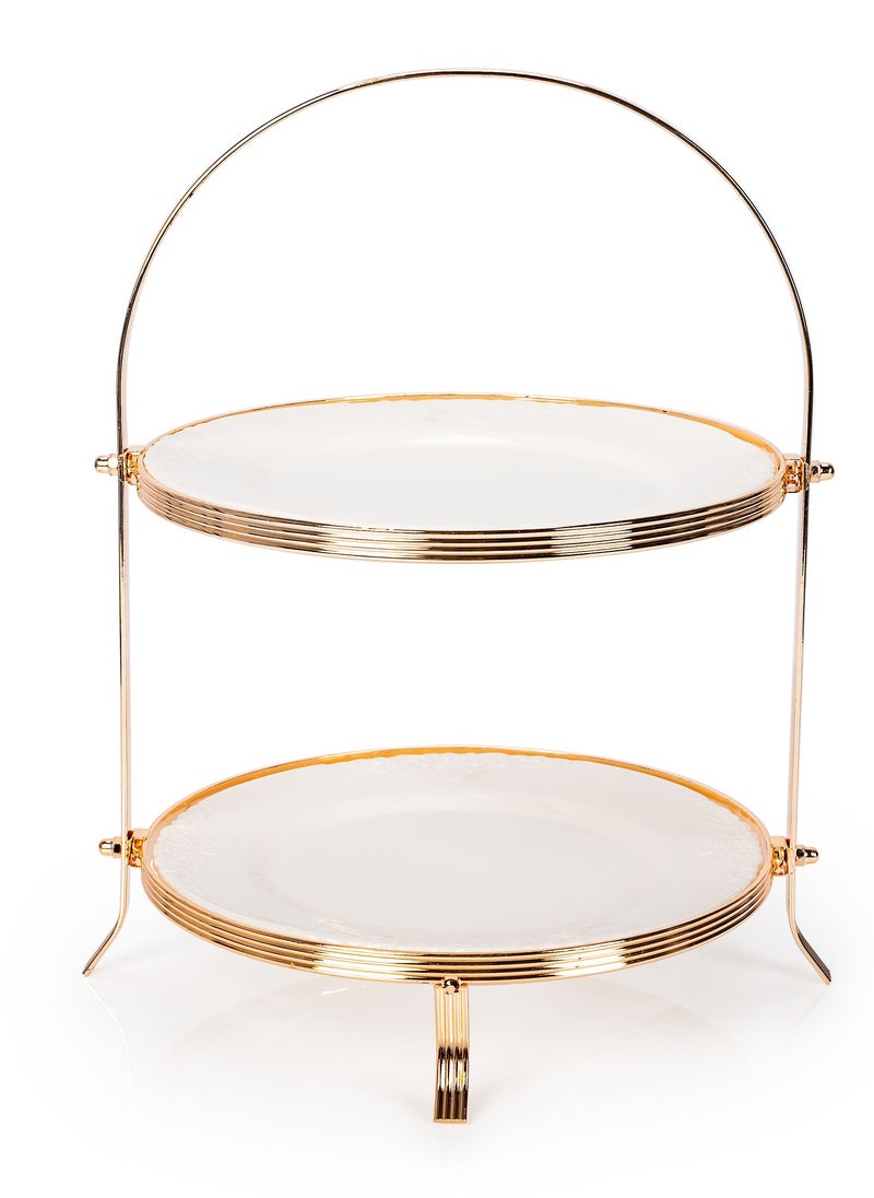 La Mesa Serving Stand 2 Tiers Round White/Gold 40 cm  - Image 2