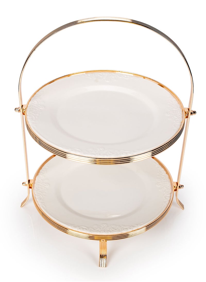 La Mesa Serving Stand 2 Tiers Round White/Gold 40 cm  - Image 3