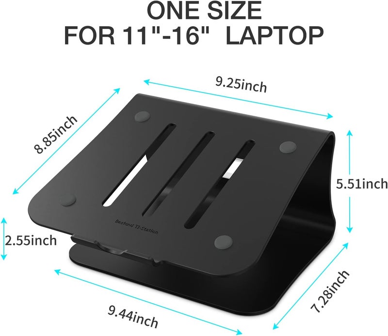 Bestand Laptop Stand, Aluminum Notebook Holder Riser Heat-Vent for MacBook Air/Pro, Dell, HP, Lenovo, Microsoft Surface, Samsung 11-16 inches Notebook (Black) - Image 2