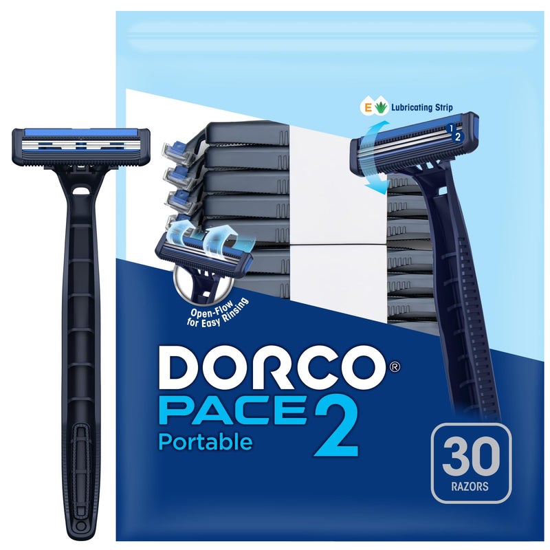 Dorco Pace 2 Disposable Razors for Men (30ct), 2 Blades Shaving Razor, Open-Flow for Easy Rinsing, Lubricating Strip for a Comfortable Shave, Ideal for Travel and Everyday Use - Image 1