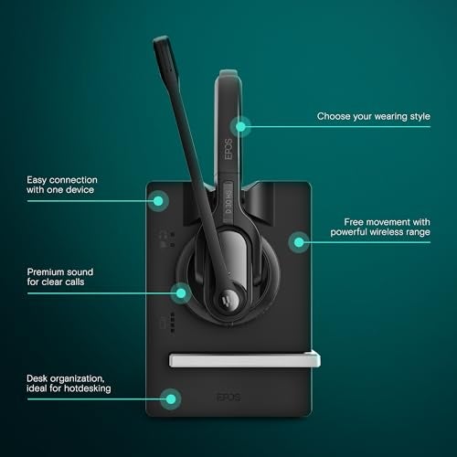 EPOS Impact D 30 Phone - Wireless DECT Dual Ear Headset for Connection to a Desk Phone, Black - Image 2