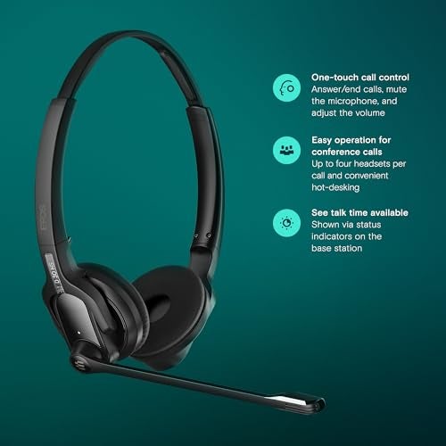 EPOS Impact D 30 Phone - Wireless DECT Dual Ear Headset for Connection to a Desk Phone, Black - Image 3