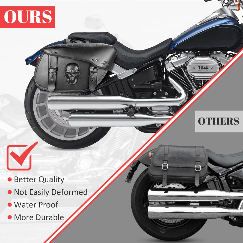 Quixofiber Motorcycle Saddlebags 32L Large Capacity PU Leather Side Saddle Bags Waterproof Hard Saddle Bags Universal for Harley Honda Yamaha Bobber Sixty Kawasaki (3D Skull,Black) - Image 5