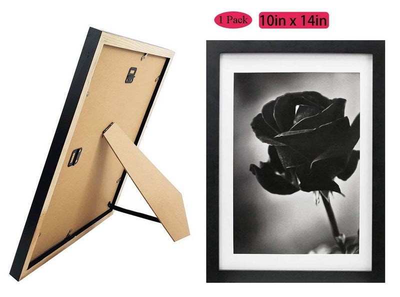 FUNTRESS 10x14 Picture Frame for Wall Hanging Family Photo Frame Wood Living Room Document Collage Frame with Mat (10x14 inch  Black) - Image 3