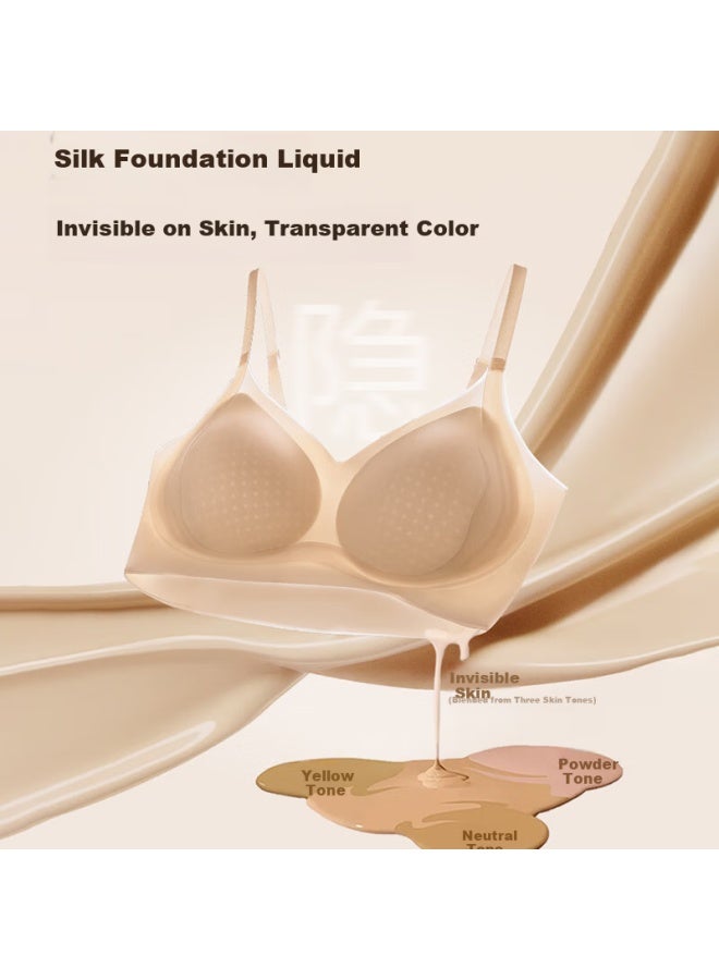 Gujin Women's Padded Bra Summer Wire-free Ice Silk Breathable Beauty Back Lift Push-up Bra Invisible Skin Color Bra - Image 2
