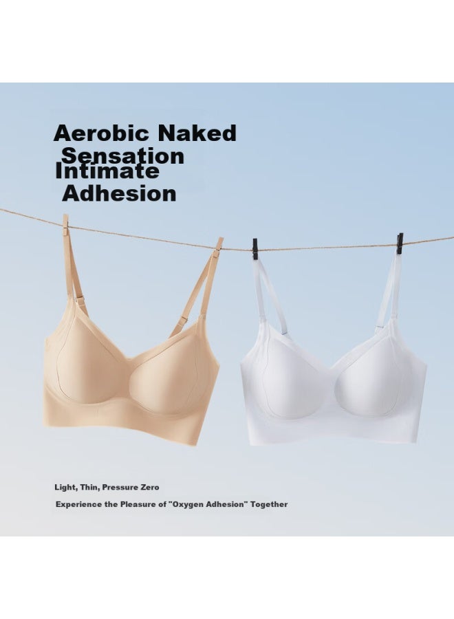 Gujin Women's Padded Bra Summer Wire-free Ice Silk Breathable Beauty Back Lift Push-up Bra Invisible Skin Color Bra - Image 5