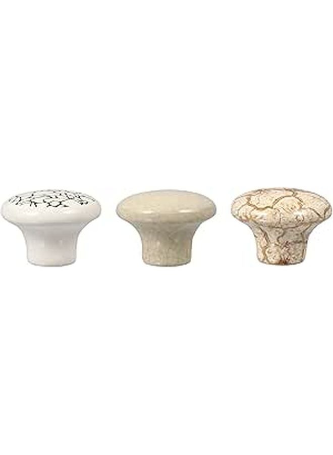 Ceramic Cabinet Door Handles 3Pcs Crackle Round Knobs Marble Finish Drawer Pulls - Image 1