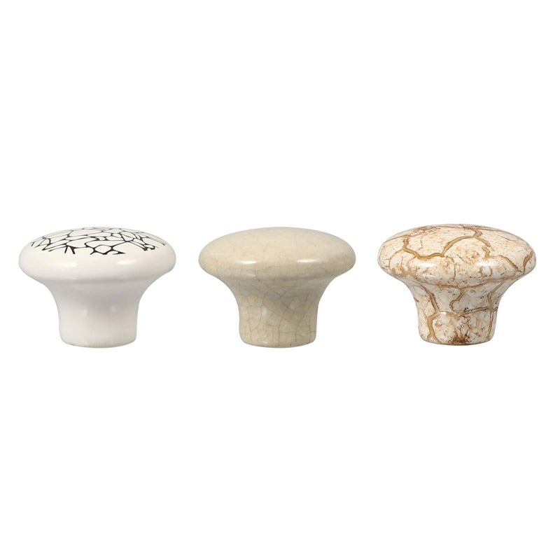 Ceramic Cabinet Door Handles 3Pcs Crackle Round Knobs Marble Finish Drawer Pulls - Image 2