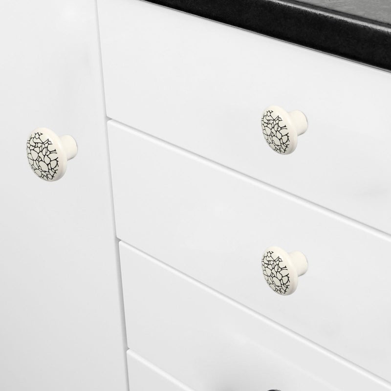 Ceramic Cabinet Door Handles 3Pcs Crackle Round Knobs Marble Finish Drawer Pulls - Image 4