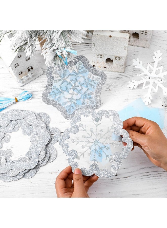 Epakh 36 Sets Snowflakes Craft Kit Snow Tissue Paper Sign Craft Winter Christmas Craft Make Your Own Xmas Tree Hanging Ornament for Party Holiday DIY Home Activities - Image 4