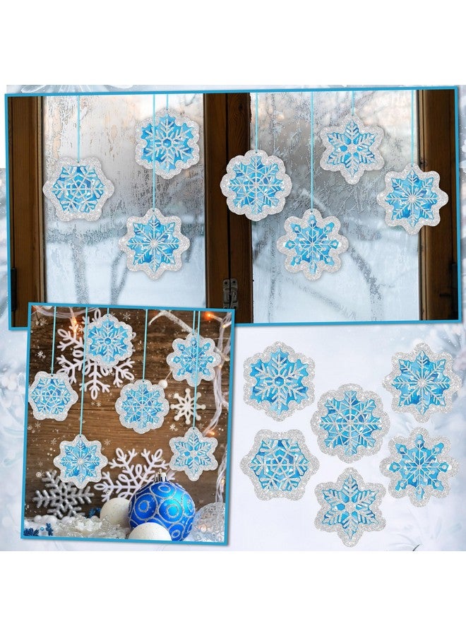 Epakh 36 Sets Snowflakes Craft Kit Snow Tissue Paper Sign Craft Winter Christmas Craft Make Your Own Xmas Tree Hanging Ornament for Party Holiday DIY Home Activities - Image 5