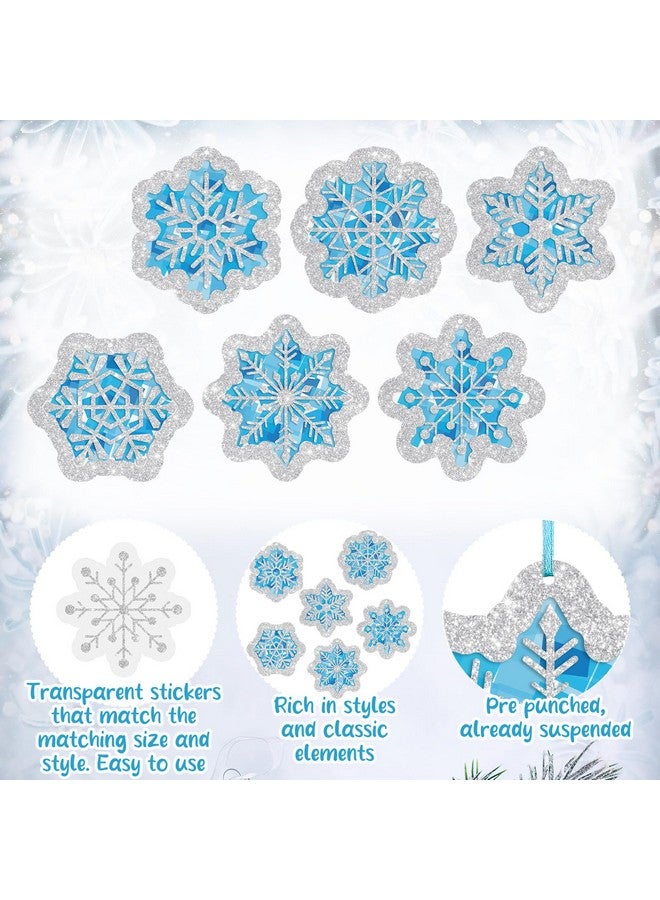 Epakh 36 Sets Snowflakes Craft Kit Snow Tissue Paper Sign Craft Winter Christmas Craft Make Your Own Xmas Tree Hanging Ornament for Party Holiday DIY Home Activities - Image 3
