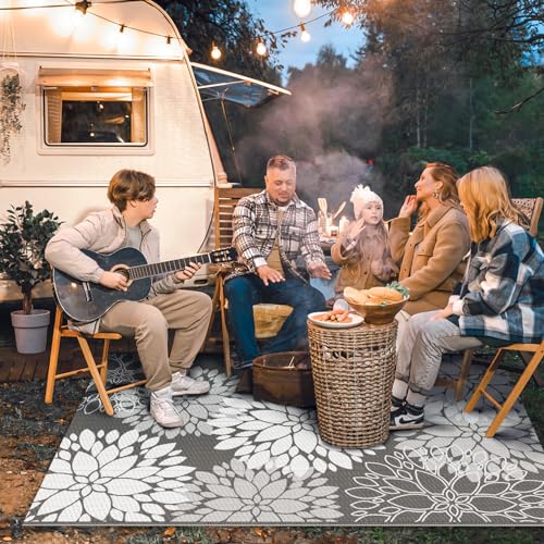 LuxStep Outdoor Rug Waterproof Outdoor Plastic Straw Rug Reversible Patio Rug Mat Outdoor Decor Large Area Mats for RV Picnic Backyard Deck Balcony Porch Beach Camping 4x 6Grey - Image 3