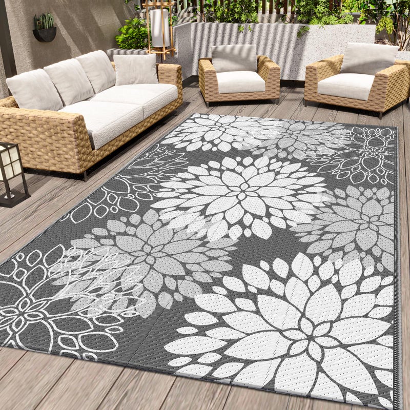LuxStep Outdoor Rug Waterproof Outdoor Plastic Straw Rug Reversible Patio Rug Mat Outdoor Decor Large Area Mats for RV Picnic Backyard Deck Balcony Porch Beach Camping 4x 6Grey - Image 2