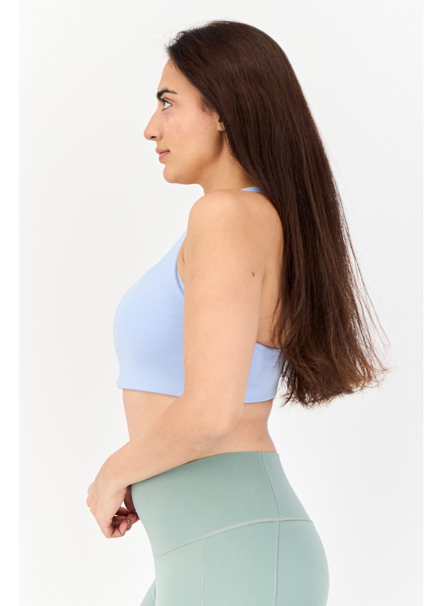 Adidas Women Brand Loge Padded Sports Bra, Light Blue  - Image 4
