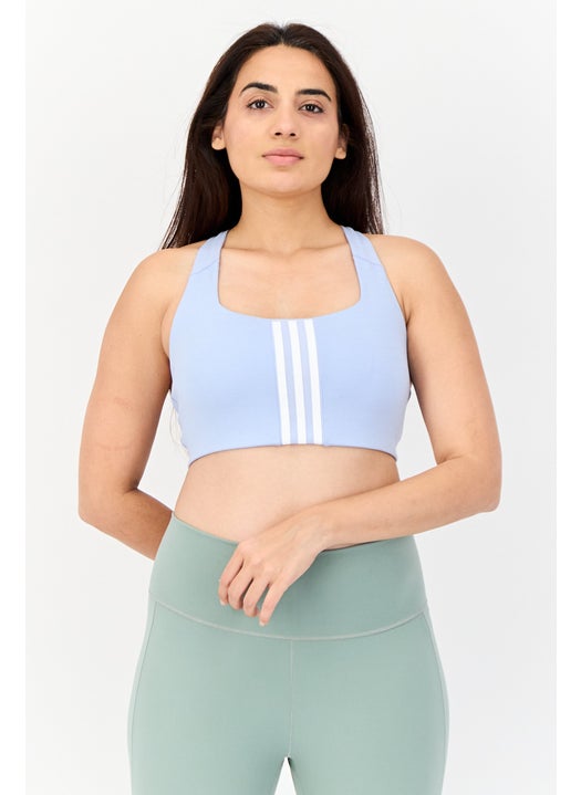 Women Brand Loge Padded Sports Bra, Light Blue