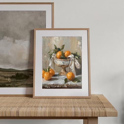 XOCUUI Farmhouse Still Life Picture Living Room - Rustic Vintage Decor for Bedroom - Tangerine Orange Fruit Moody Muted Oil Painting Art Deco Wall Art for Kitchen - 8x10inch Unframed - Image 3