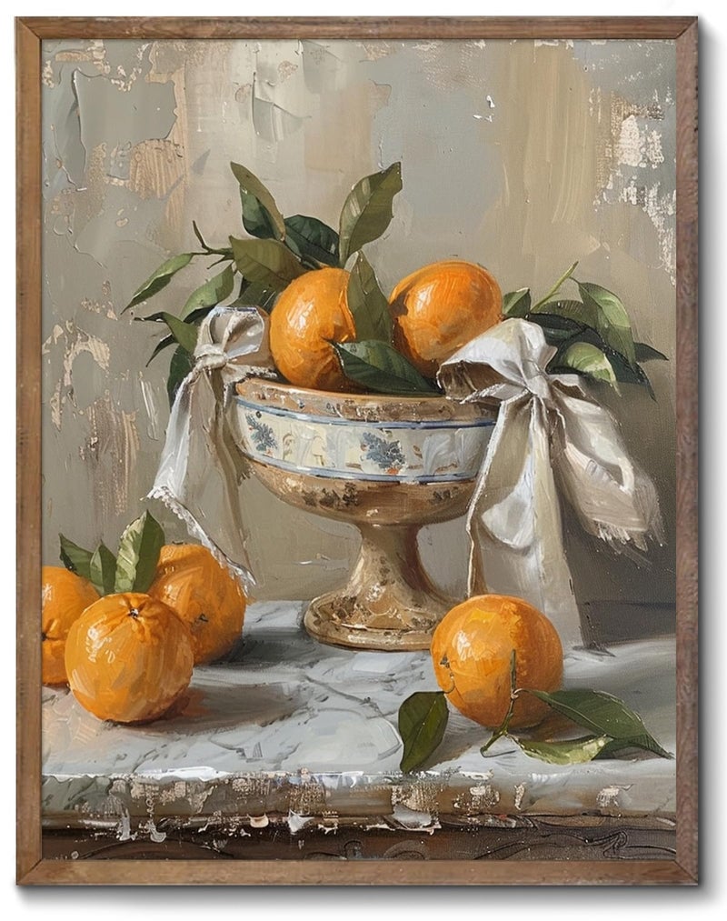 XOCUUI Farmhouse Still Life Picture Living Room - Rustic Vintage Decor for Bedroom - Tangerine Orange Fruit Moody Muted Oil Painting Art Deco Wall Art for Kitchen - 8x10inch Unframed - Image 1