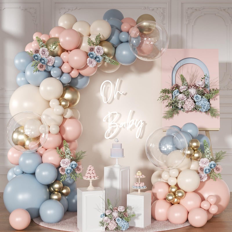 NUTTYBASH Gender Reveal Balloon Garland Arch Kit, 126Pcs Pink Blue Sand White Gold Balloons for Boy or Girl Gender Reveal Decorations Baby Shower Boho Bachelorette Wedding Birthday Party Supplies - Image 1