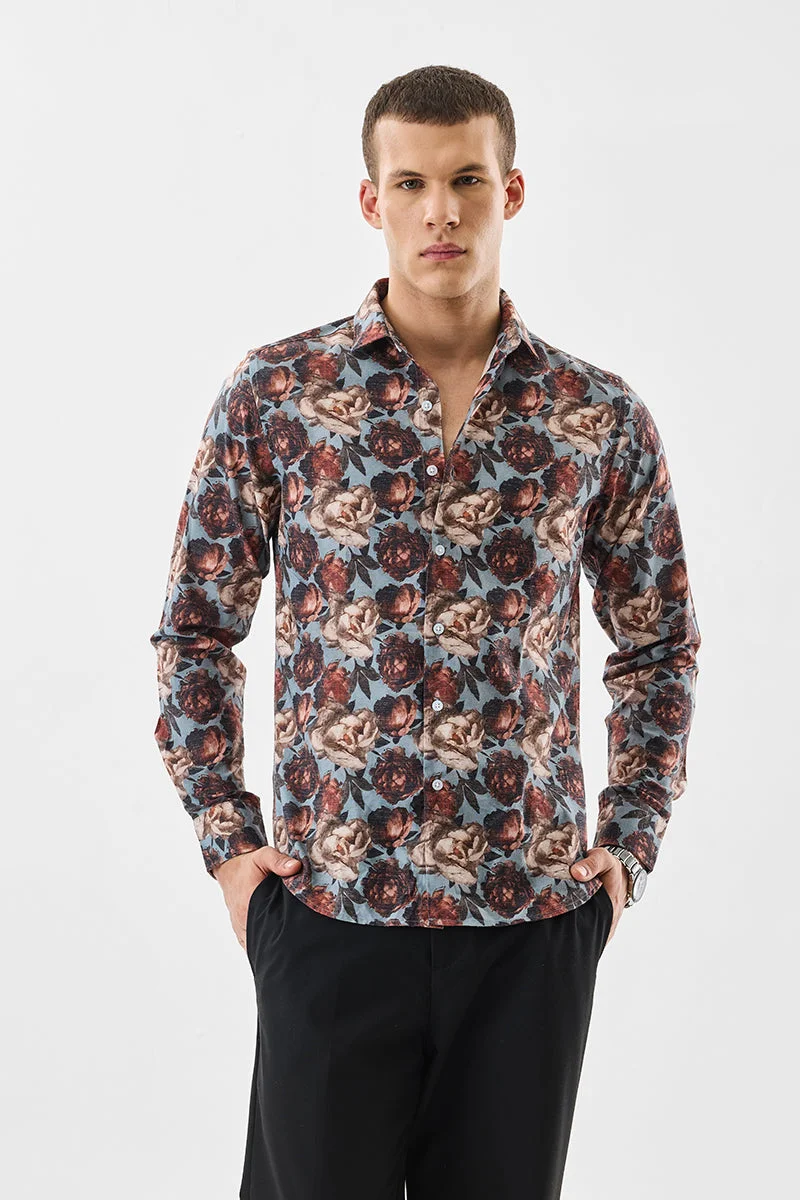 SNITCH Blue Abstract Long Sleeve Slim Fit Shirt